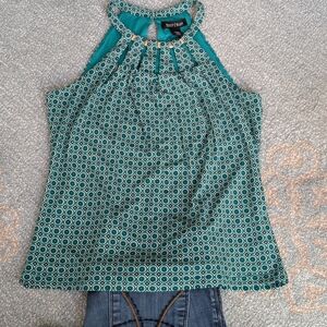 Green Geometric Halter Top